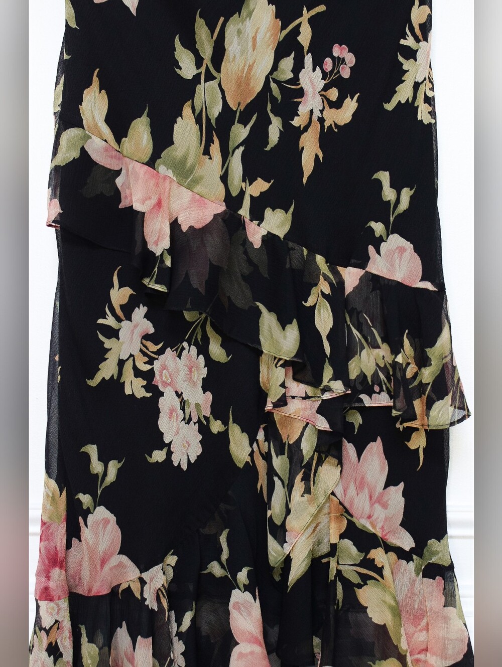 Vintage Ralph Lauren Floral Silk Midi Skirt Low Rise Asymmetrical Size 4 Fairy - Picture 4 of 11
